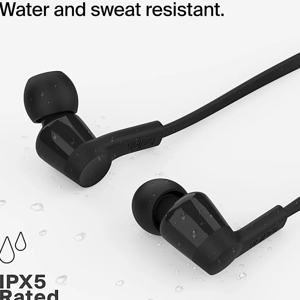Belkin SoundForm USB-C Wired Earbuds With Adjustable Volume Limiter, Black