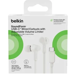 Belkin SoundForm USB-C Wired Earbuds With Adjustable Volume Limiter, White