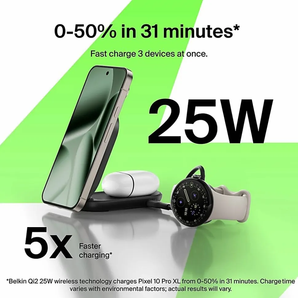 Belkin UltraCharge 2-in-1 Foldable Magnetic Charger with Qi2 25W, WIZ039TTBK