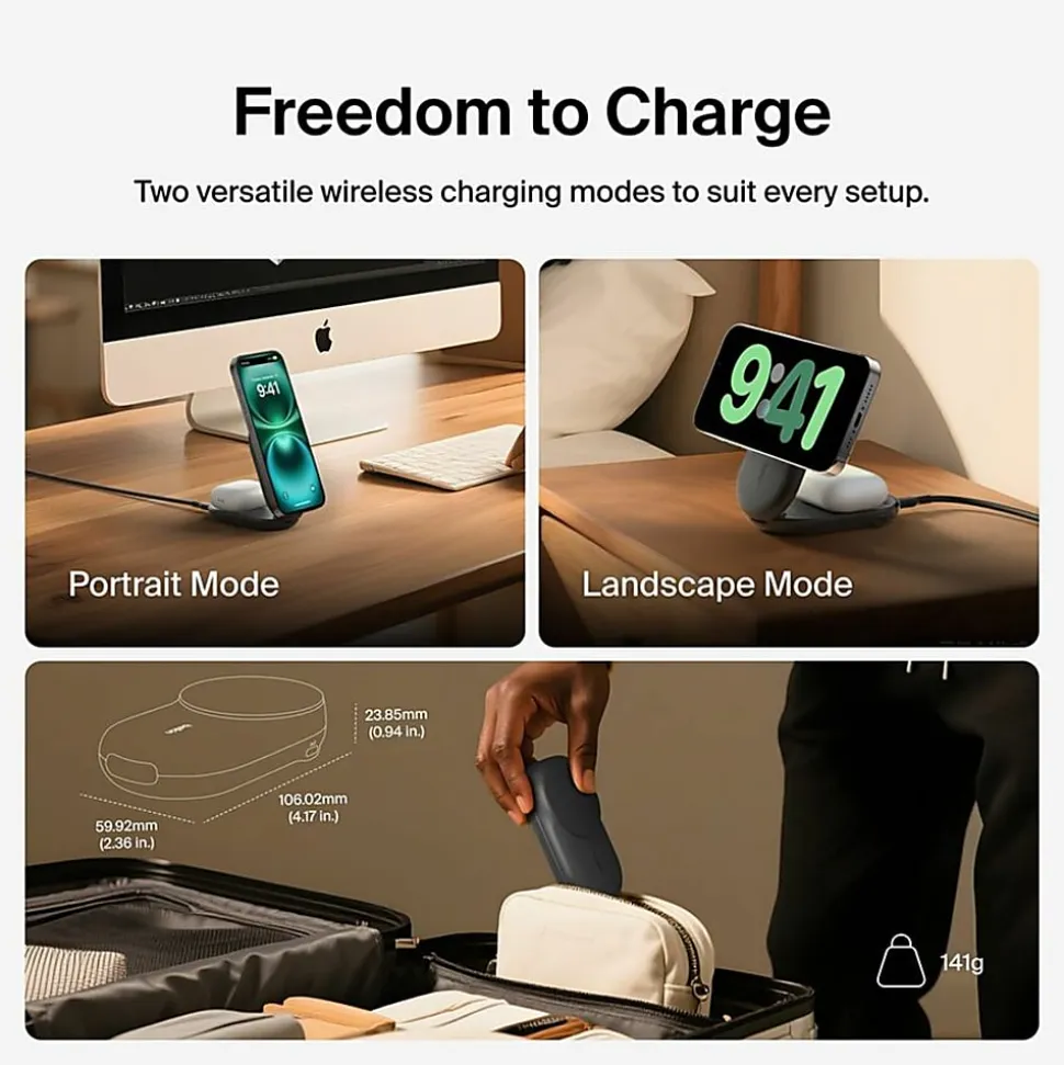 Belkin UltraCharge 2-in-1 Foldable Magnetic Charger with Qi2 25W, WIZ039TTBK