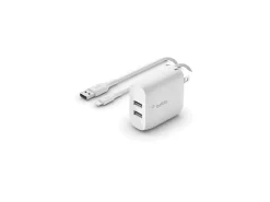 Belkin 24-Watt Dual Port USB-A Wall Charger With USB-A Lightning Cable, 1M/ 3.3 Ft, White