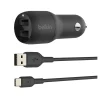 Belkin 24-Watt, Dual USB Car Charger With USB-A To USB-C Cable, 1M/ 3.3 Ft Black