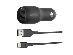 Belkin 24-Watt, Dual USB Car Charger With USB-A To USB-C Cable, 1M/ 3.3 Ft Black