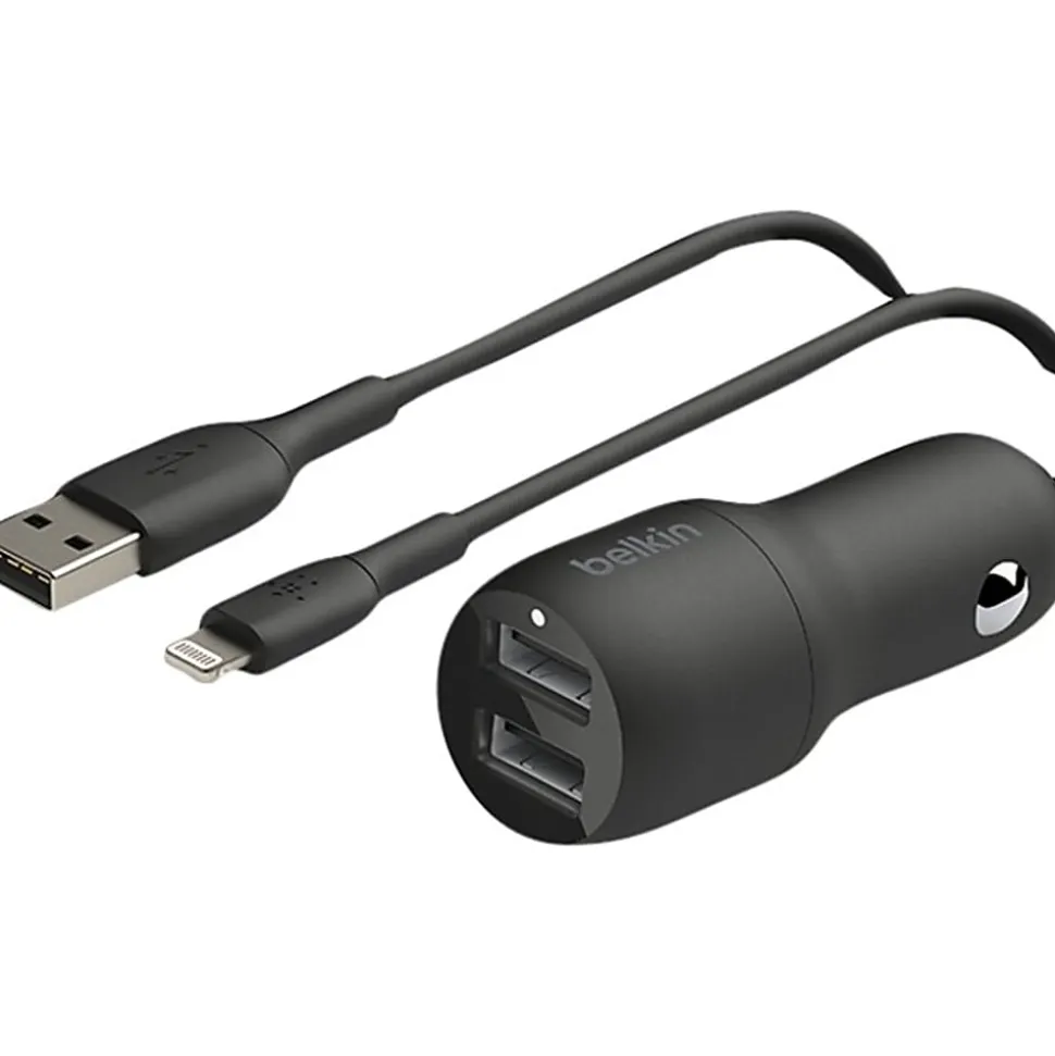 Belkin 42-Watt Dual USB Car Charger With USB-A To Lightning Cable,1M/ 3.3 Ft, Black