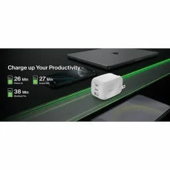Belkin 100W GaN 3-Port USB Wall Charger - 1xUSB-A, 2xUSB-C - Foldable Prongs - Power Adapter - White - 100 W - White