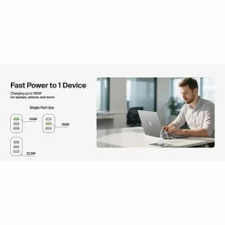 Belkin 100W GaN 3-Port USB Wall Charger - 1xUSB-A, 2xUSB-C - Foldable Prongs - Power Adapter - White - 100 W - White