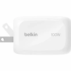Belkin 100W GaN 3-Port USB Wall Charger - 1xUSB-A, 2xUSB-C - Foldable Prongs - Power Adapter - White - 100 W - White