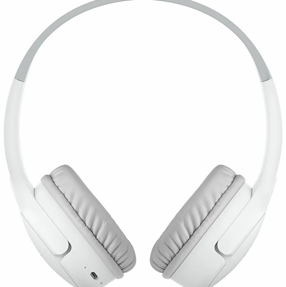 Belkin Wireless Bluetooth On-Ear Headphones for Kids w/ Mic, 85dB Limit, w/ USB-C Cable, Headset, White