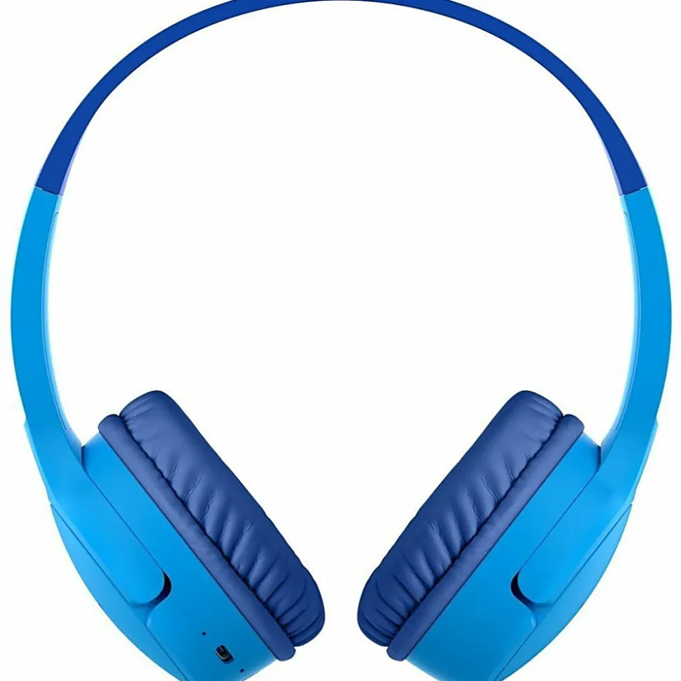 Belkin Wireless Bluetooth On-Ear Headphones for Kids w/ Mic, 85dB Limit, w/ USB-C Cable, Headset, Blue