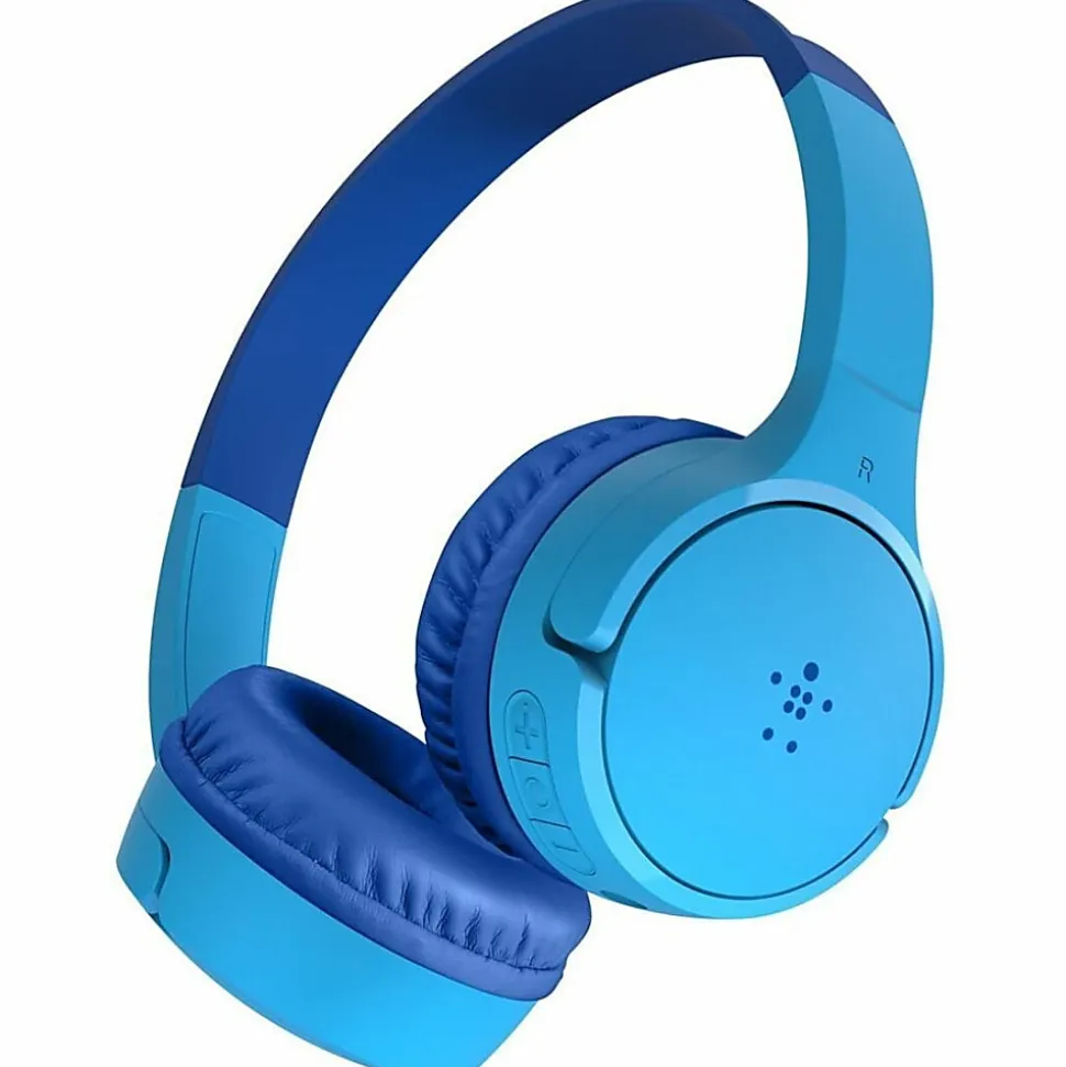 Belkin Wireless Bluetooth On-Ear Headphones for Kids w/ Mic, 85dB Limit, w/ USB-C Cable, Headset, Blue