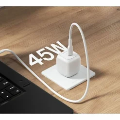 Belkin 45W Portable Cubic USB-C Wall Charger w/ USB-C Cable - 1xUSB-C - Foldable Prongs - Fast Charge - Power Adapter - White - 45 W - 3.30 ft Cable