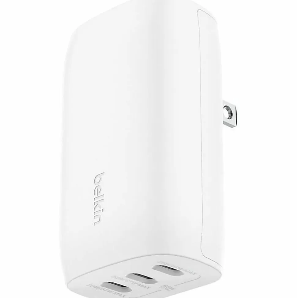 Belkin 67W Portable 3-Port USB-C Wall Charger - 3xUSB-C (67W Total) - Fast Charging - Power Adapter - White - 67 W - White