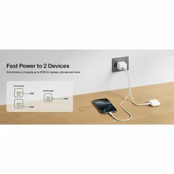Belkin 50W Portable 2-Port USB-C Wall Charger - 2xUSB-C - Foldable Prongs - Power Adapter - White - 50 W - White