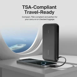 Belkin 30W 2-port Power Bank w/ Integrated USB-C Cable, 20K mAh, 1xUSB-A, 1xUSB-C, Portable Charger, Black, BPB024FQBK
