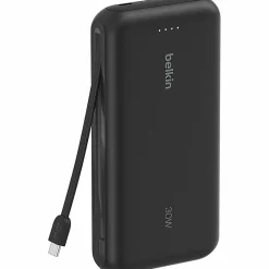 Belkin 30W 2-port Power Bank w/ Integrated USB-C Cable, 20K mAh, 1xUSB-A, 1xUSB-C, Portable Charger, Black, BPB024FQBK