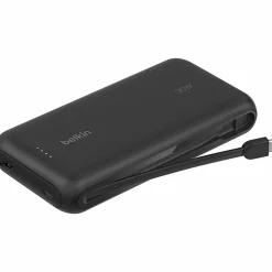 Belkin 30W 2-port Power Bank w/ Integrated USB-C Cable, 20K mAh, 1xUSB-A, 1xUSB-C, Portable Charger, Black, BPB024FQBK