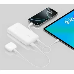 Belkin 30W 2-port Power Bank w/ Integrated USB-C Cable, 20K mAh, 1xUSB-A, 1xUSB-C, Portable Charger, White, BPB024FQWH