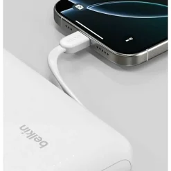 Belkin 30W 2-port Power Bank w/ Integrated USB-C Cable, 20K mAh, 1xUSB-A, 1xUSB-C, Portable Charger, White, BPB024FQWH
