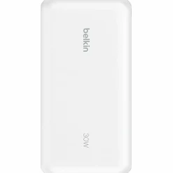 Belkin 30W 2-port Power Bank w/ Integrated USB-C Cable, 20K mAh, 1xUSB-A, 1xUSB-C, Portable Charger, White, BPB024FQWH