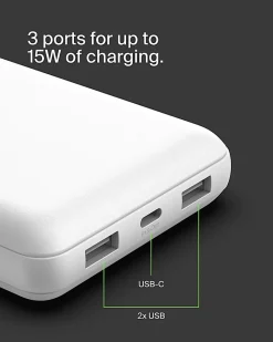 Belkin 15W 3-Port USB Power Bank, White, Total Qty 1