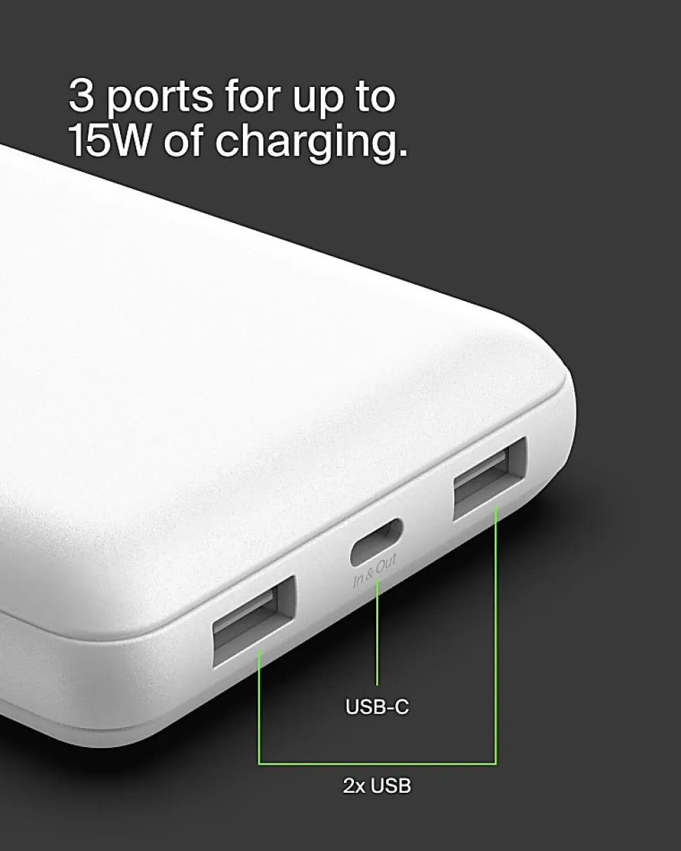 Belkin 15W 3-Port USB Power Bank, White, Total Qty 1