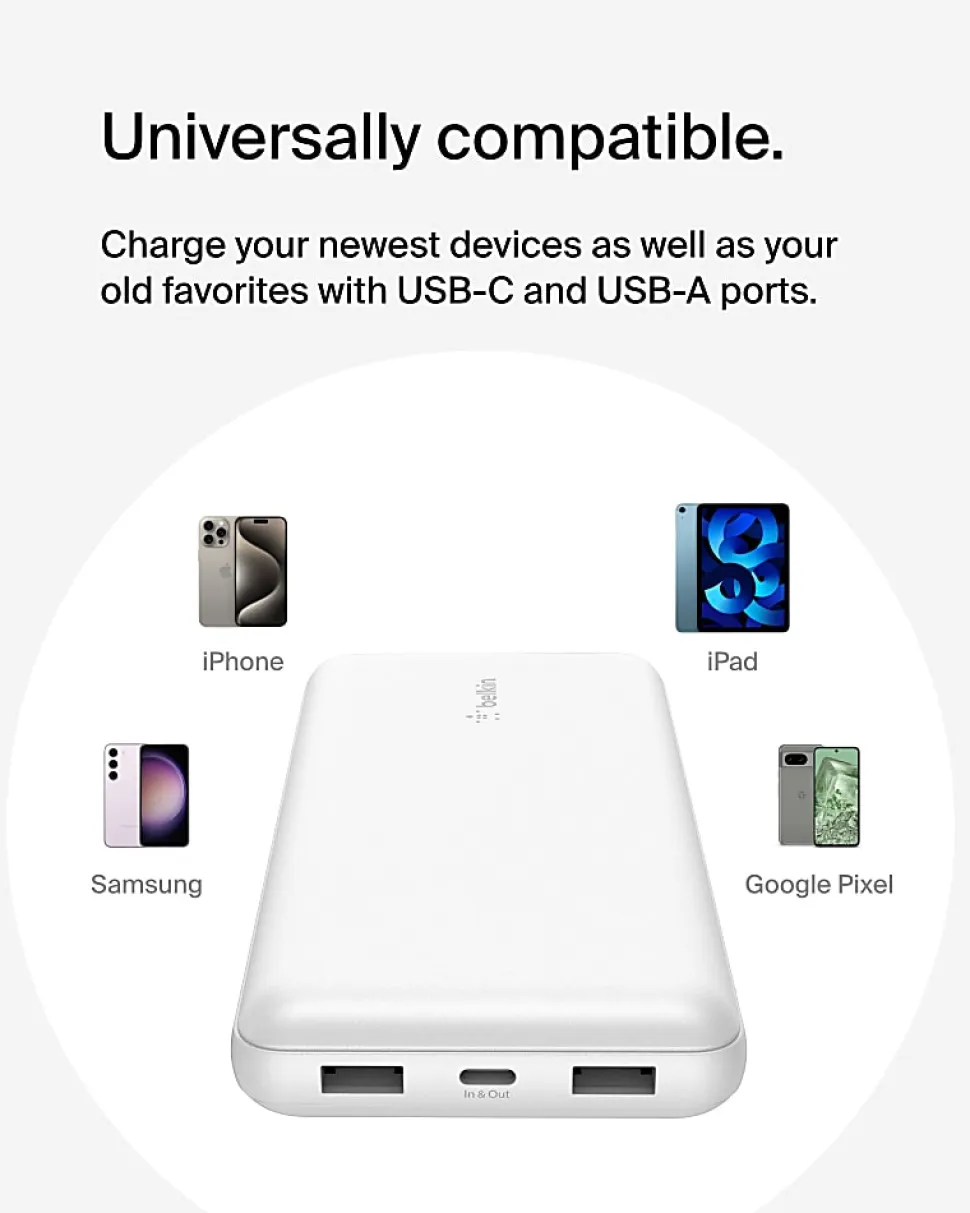 Belkin 15W 3-Port USB Power Bank, White, Total Qty 1