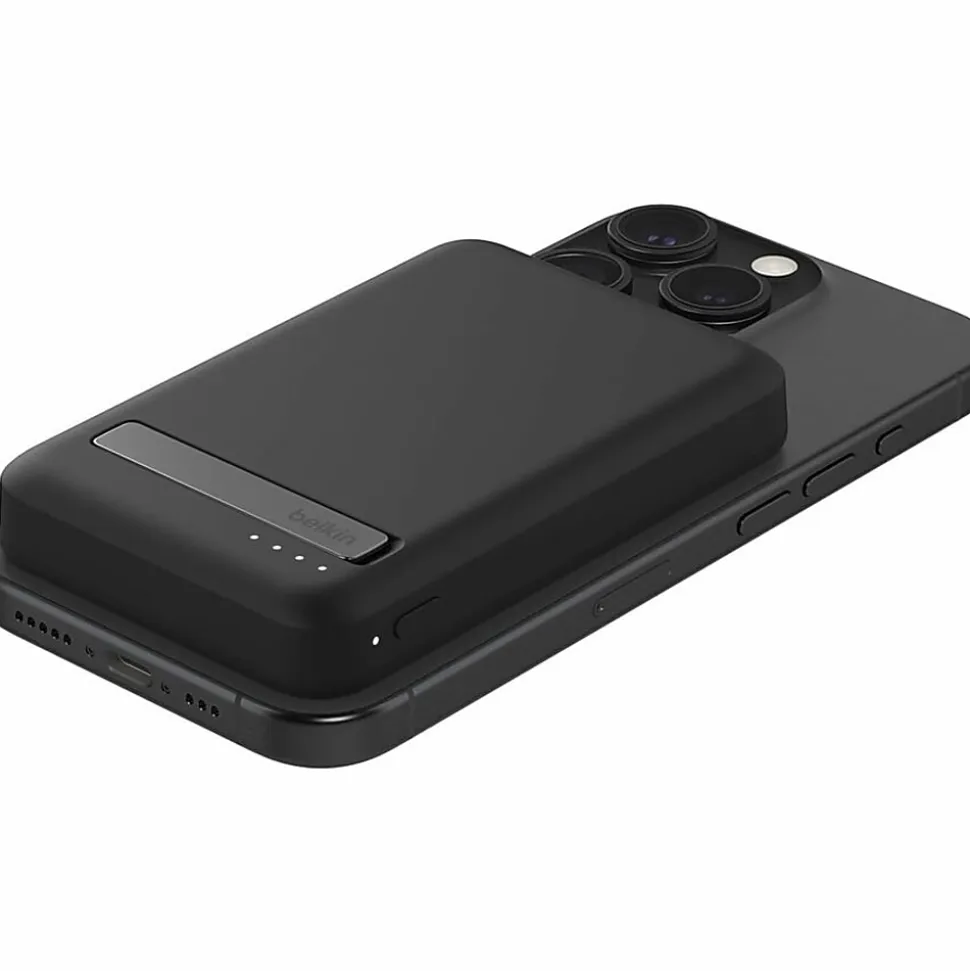 Belkin 15W Wireless Magnetic Power Bank w/ Stand, Qi2 - 5K mAh - 1xUSB-C - Portable Charger - w/ USB-C to USB-C Cable - Black - 5000 mAh - Black