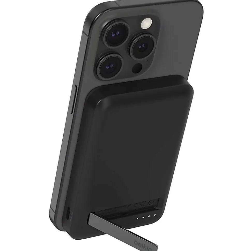 Belkin 15W Wireless Magnetic Power Bank w/ Stand, Qi2 - 5K mAh - 1xUSB-C - Portable Charger - w/ USB-C to USB-C Cable - Black - 5000 mAh - Black
