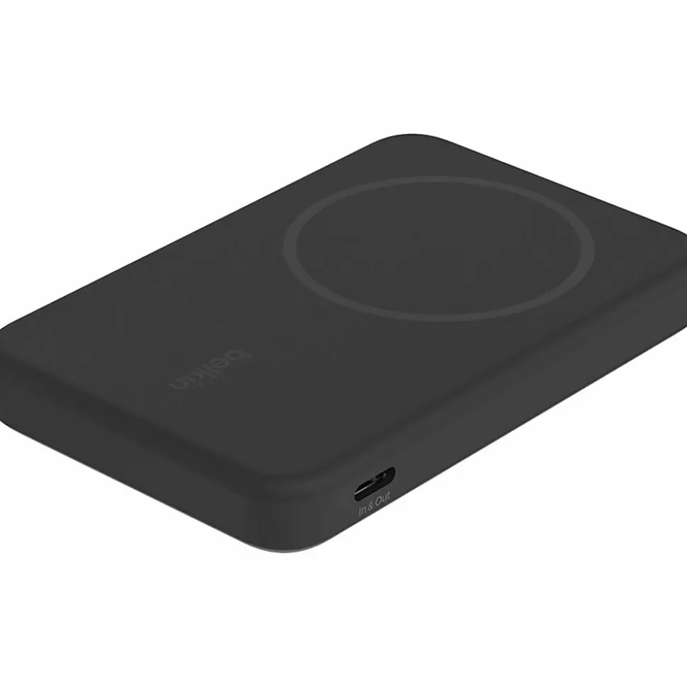 Belkin 15W Wireless Magnetic Power Bank w/ Stand, Qi2 - 5K mAh - 1xUSB-C - Portable Charger - w/ USB-C to USB-C Cable - Black - 5000 mAh - Black