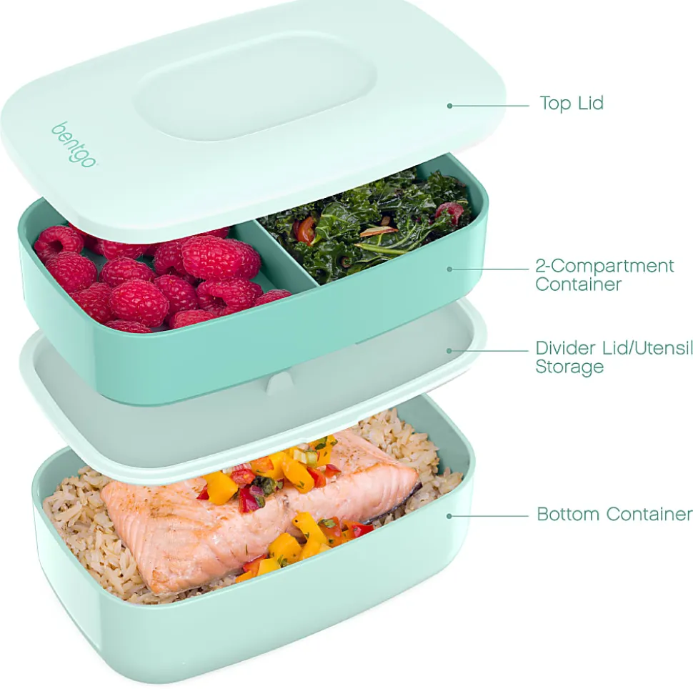 Bentgo Classic All-In-One Lunch Box Container, 3-13/16"H x 4-3/4"W x 7-1/8"D, Coastal Aqua