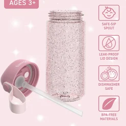 Bentgo Kids Water Bottle, 15 Oz, Petal Pink Glitter