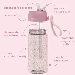 Bentgo Kids Water Bottle, 15 Oz, Petal Pink Glitter