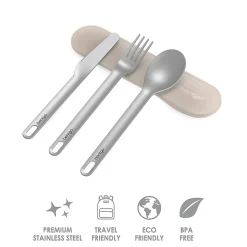Bentgo Stainless Steel Portable Utensil Set, Silver/Sand