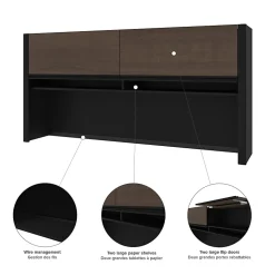 Bestar Connexion 72"W L-Shaped Corner Desk With Hutch And Pedestal, Antigua/Black