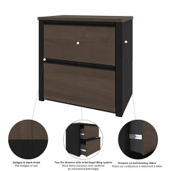 Bestar Connexion 72"W L-Shaped Corner Desk With Lateral File Cabinet, 5 Drawers, Antigua/Black