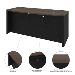 Bestar Connexion 72"W U-Shaped Executive Computer Desk With Lateral File Cabinet And Hutch, Antigua/Black