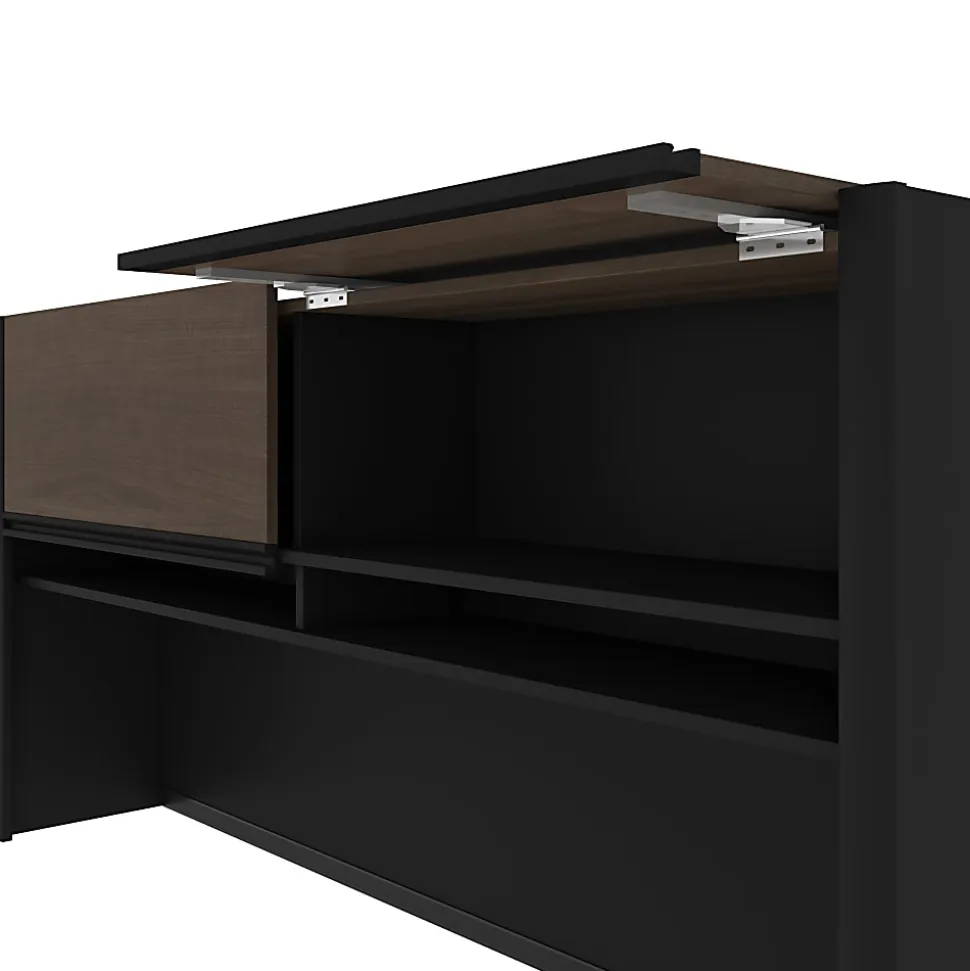Bestar Connexion 72"W U-Shaped Executive Computer Desk With Pedestal And Hutch, Antigua/Black