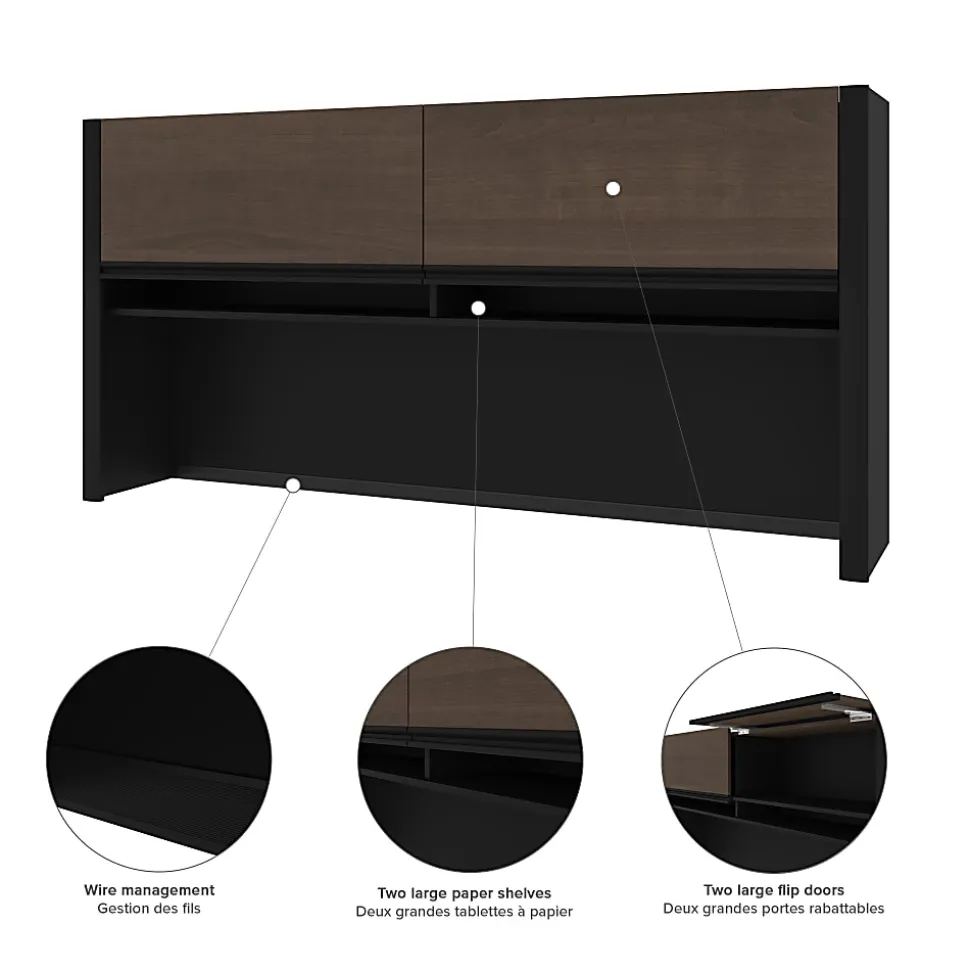 Bestar Connexion 72"W U-Shaped Executive Computer Desk With Pedestal And Hutch, Antigua/Black