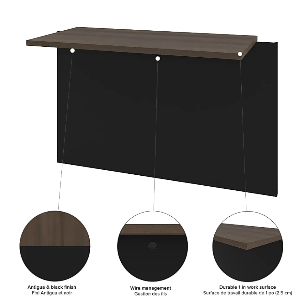 Bestar Connexion 72"W U-Shaped Executive Computer Desk With Lateral File Cabinet, Antigua/Black