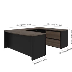 Bestar Connexion 72"W U-Shaped Executive Computer Desk With Lateral File Cabinet, Antigua/Black