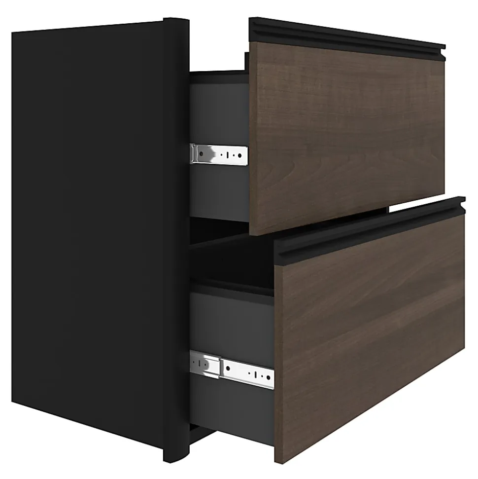 Bestar Connexion 72"W U-Shaped Executive Computer Desk With Lateral File Cabinet, Antigua/Black