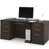 Bestar Embassy 72"W Executive Computer Desk With 2 Pedestals, Dark Chocolate