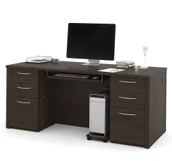 Bestar Embassy 72"W Executive Computer Desk With 2 Pedestals, Dark Chocolate