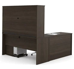 Bestar Embassy 66”W L-Shaped Corner Desk With 2 Pedestals And Hutch, Dark Chocolate