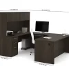 Bestar Embassy 72"W U-Shaped Executive Computer Desk With Pedestal And Hutch, Dark Chocolate