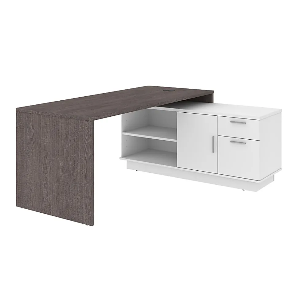 Bestar Equinox 72"W L-Shaped Corner Desk, Bark Gray/White