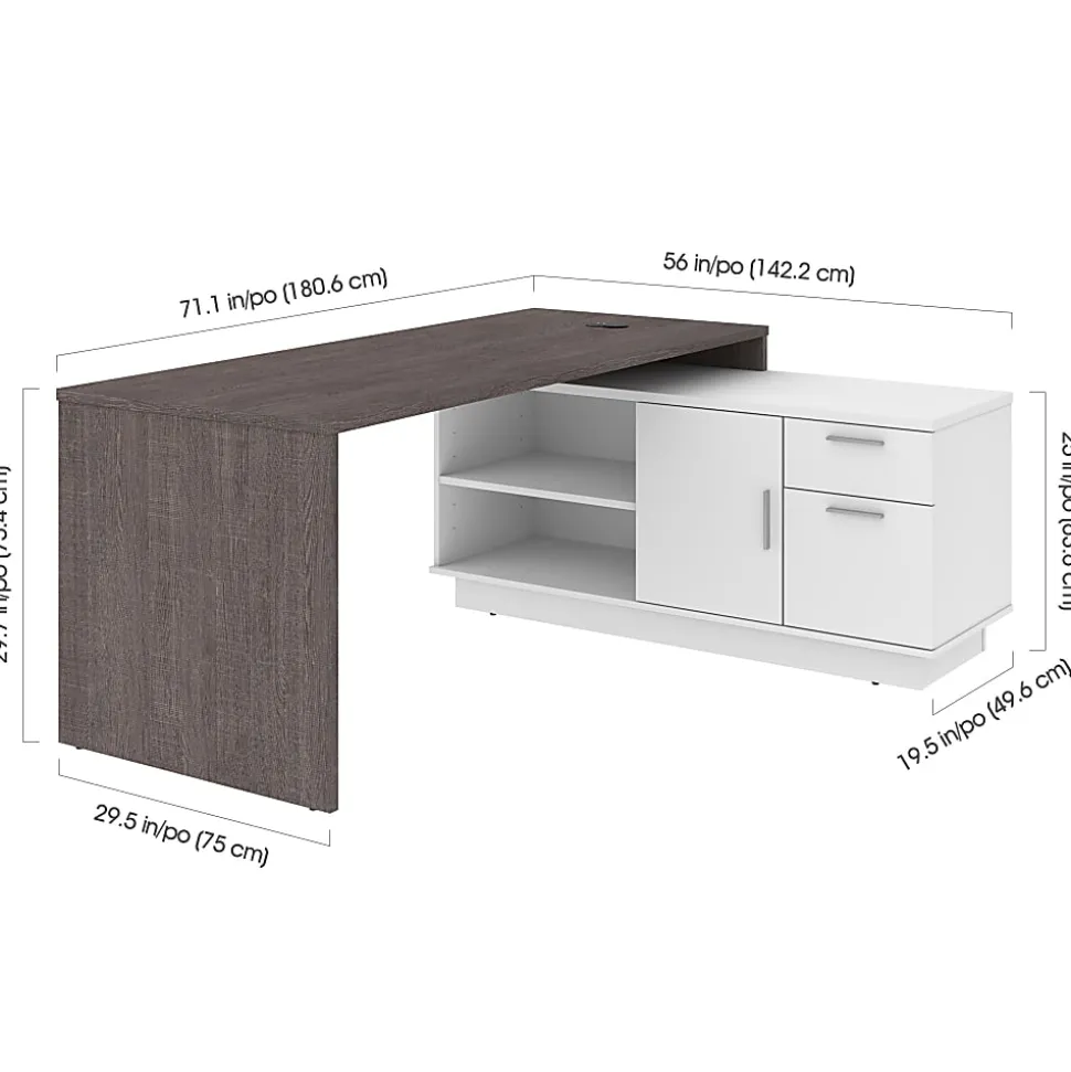 Bestar Equinox 72"W L-Shaped Corner Desk, Bark Gray/White