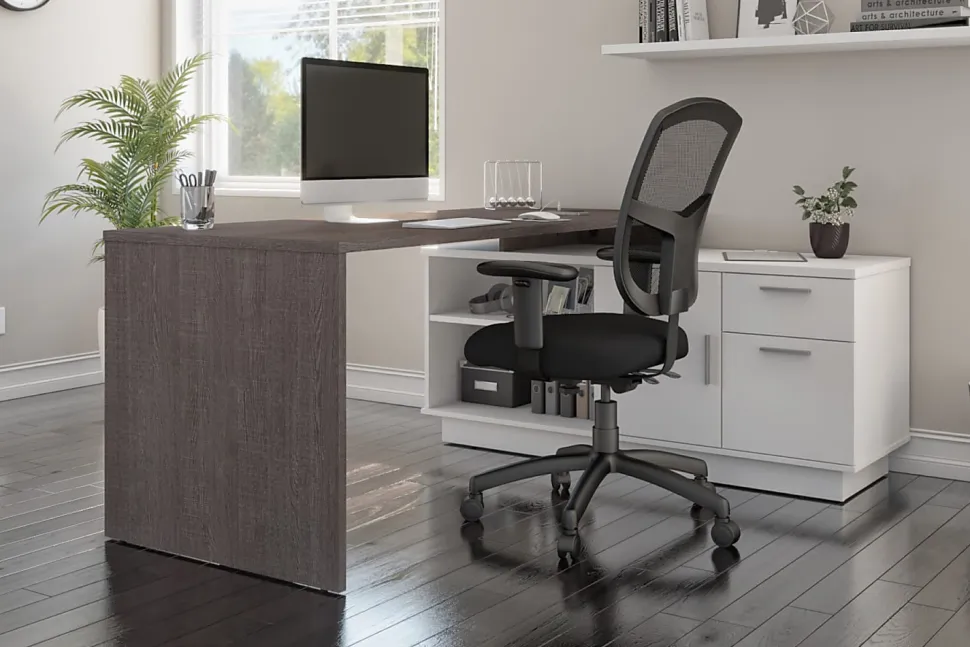 Bestar Equinox 72"W L-Shaped Corner Desk, Bark Gray/White