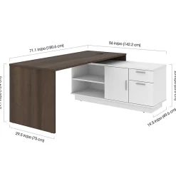 Bestar Equinox 72"W L-Shaped Corner Desk, Antigua/White