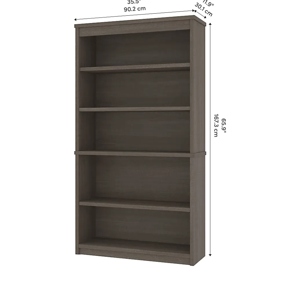 Bestar Logan U-Shaped Desk With Hutch, Lateral File Cabinet And Bookcase, Bark Gray
